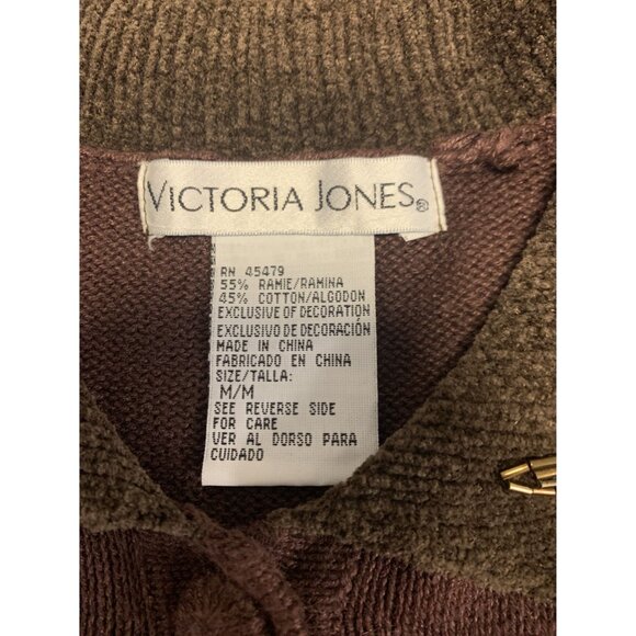Vintage Victoria Jones Cotton Ramie Bronze Floral Beaded Button-Up Knit Sweater - Picture 4 of 7